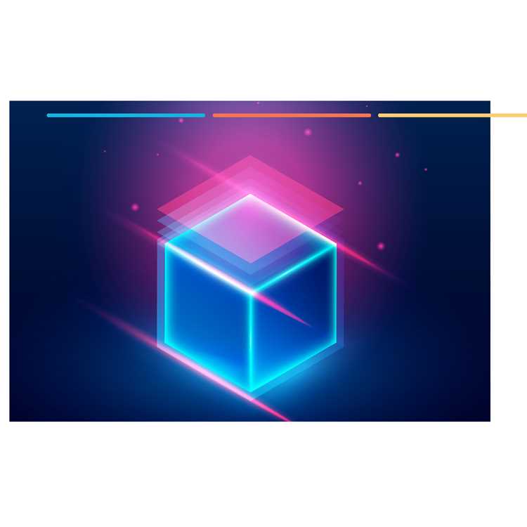 Glowing blue and pink digital cube on a dark background